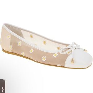 BCBG Floral Ballet Flats - White and Tan